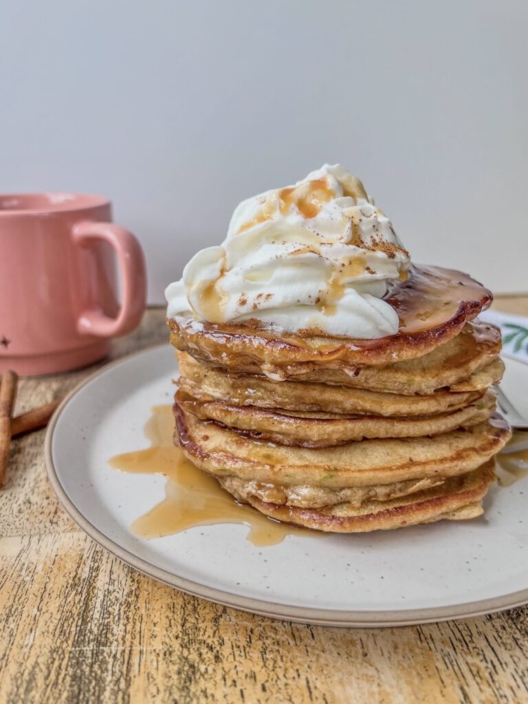 Caramel apple pancakes from The Wholesome Spoon.