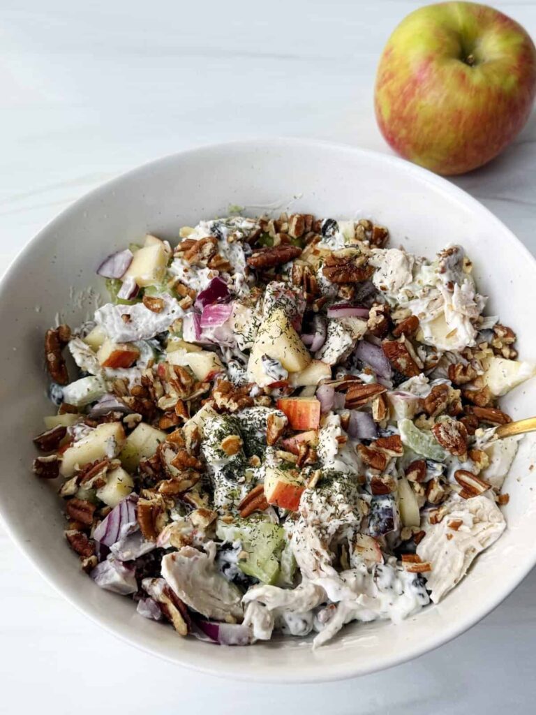 Fall chicken salad sandwich mix from less with laur.